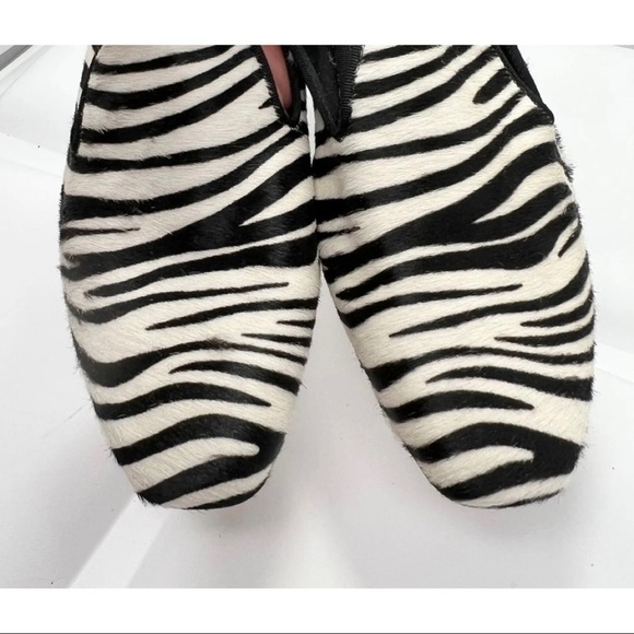 Hugo Boss Womens 37 Sz 7 Calf-hair Fur Zebra Print Loafer Flats Black - Picture 6 of 11